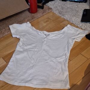Brandy Melville White Buttoned Short Sleeve Top